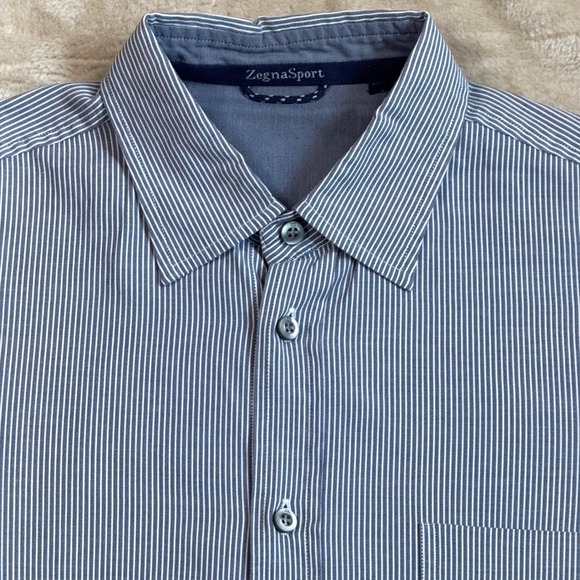 Zegna Sport Other - Zegna Sport Striped Size Large Button Down Long Sleeve Dress Shirt Blue White